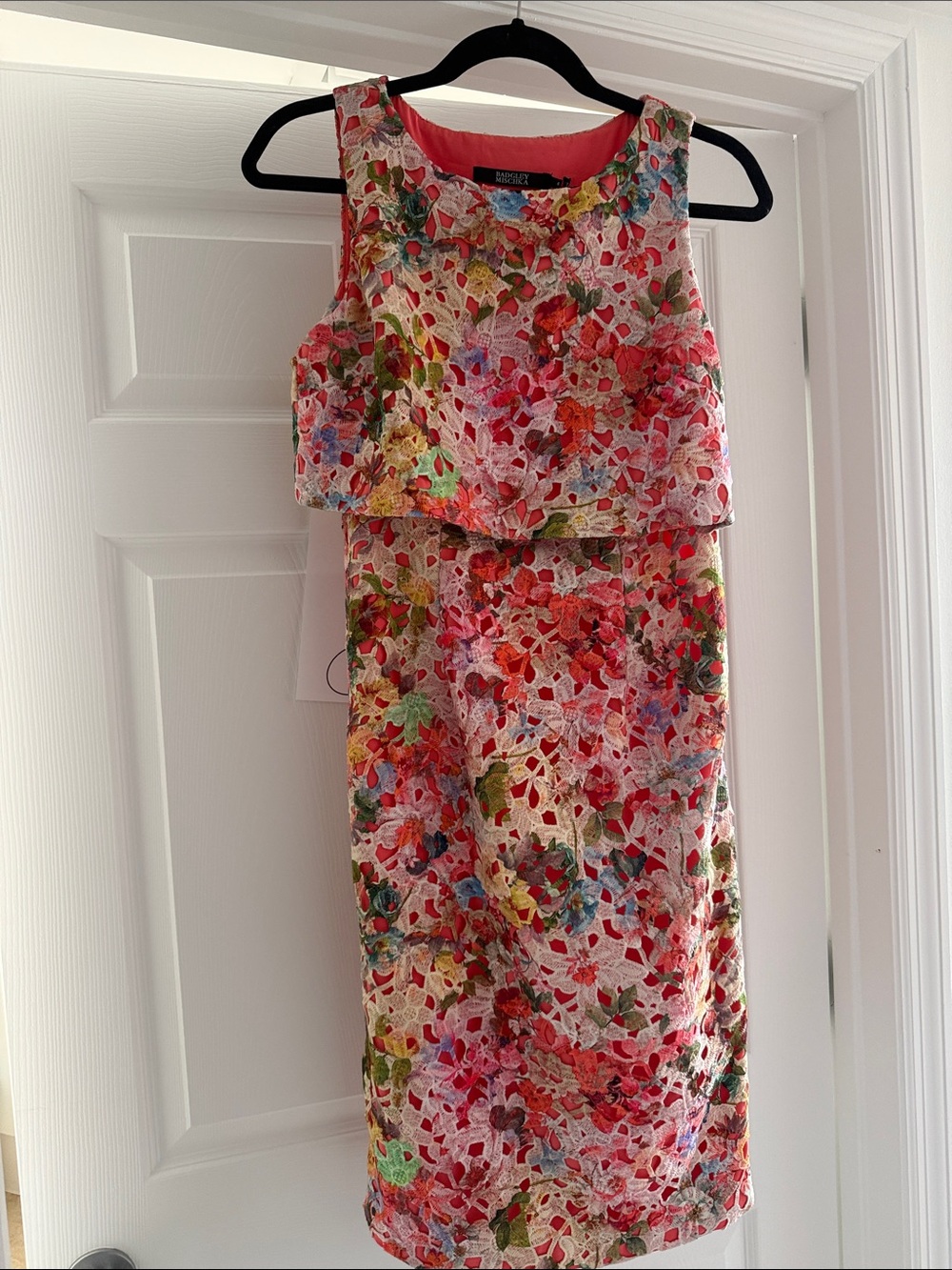Bright Floral Lace Layered Sheath Dress